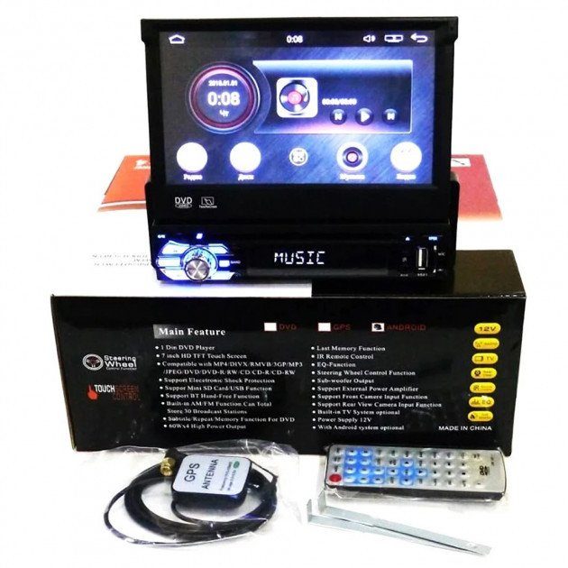 Автомагнітола з висувним екраном 1DIN DVD-9501 Android GPS PR5 4