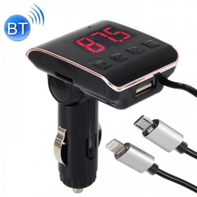 Автомобільний FM Модулятор HZ H22BT ∙ FM-трансмітер з Bluetooth від прикурювача з USB портом + Кабель USB + Кабель iPhone 4
