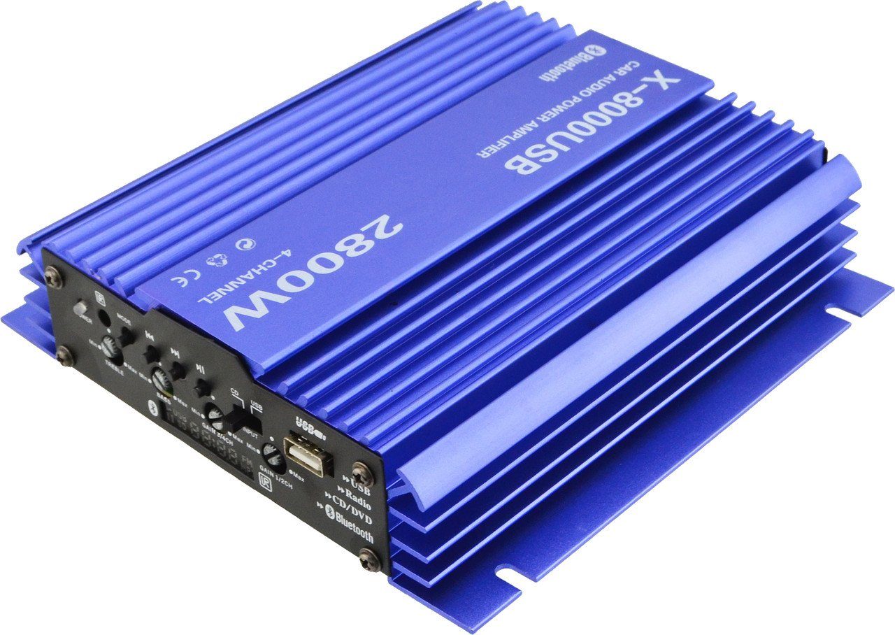 Автомобільний підсилювач X-8000 USB 4-х канальний ∙ Bluetooth ∙ USB ∙ FM ∙ MP3 ∙ 2800W 2
