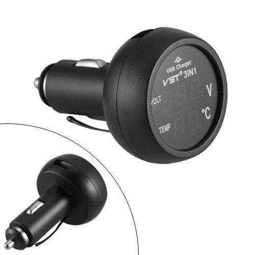 Автомобільний термометр – вольтметр з USB 3 в 1 VST 706-1 у прикурювач авто 12-24В ∙ Червоні цифри 3