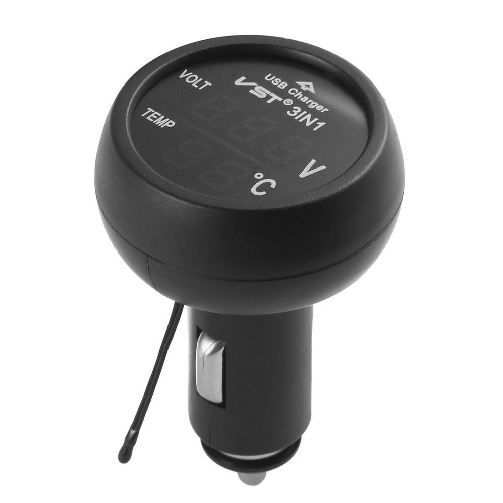 Автомобільний термометр – вольтметр з USB 3 в 1 VST 706-1 у прикурювач авто 12-24В ∙ Червоні цифри 2