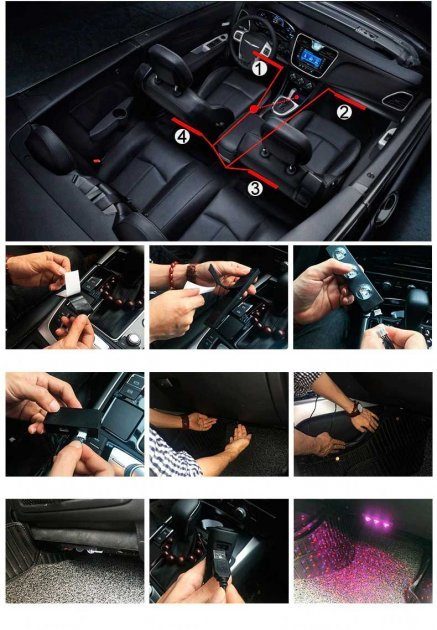 Декоративне RGB освітлення килимків салону авто Starlights Атмосферні LED лампи «Зоряне небо» з пультом 3