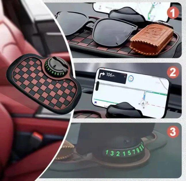 Автокилимок AND 5238 3-в-1 • Нековзний килимок AND 5238 з тримачем телефону та тимчасовою паркувальною картою 5