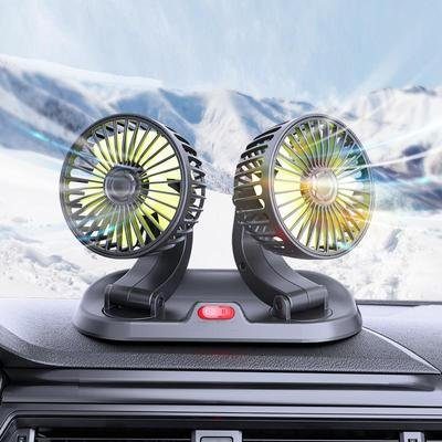 Двоголовий вентилятор для салону авто з регулятором швидкості та поворотом на 360° 4
