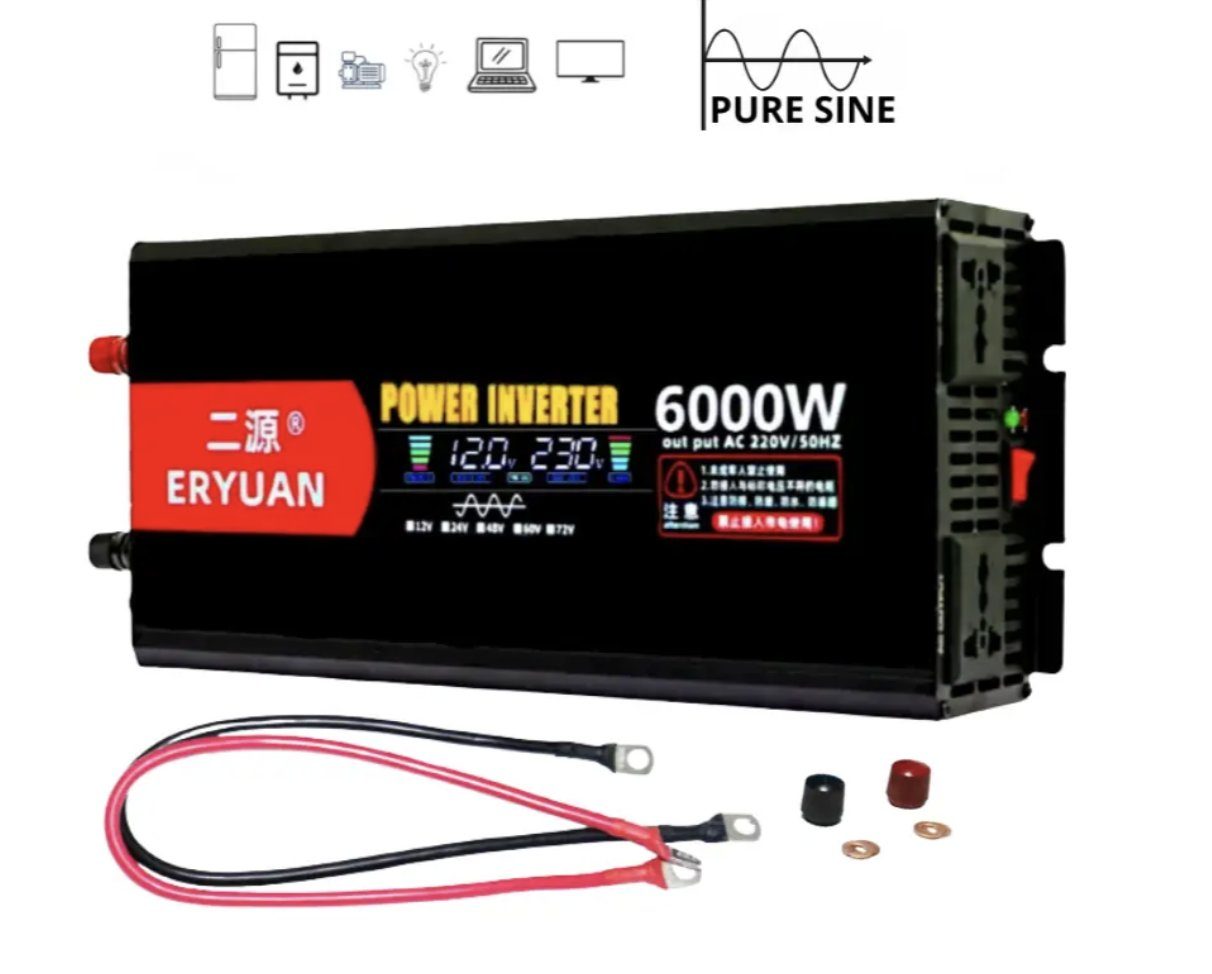 Перетворювач напруги Eryone 12V → 220V 6000W чиста синусоїда з LCD ∙ Інвертор Eryuan 6000W для дому авто та офісу 2