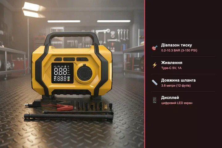 Портативний автомобільний компресор ATJ-201 жовтий 2