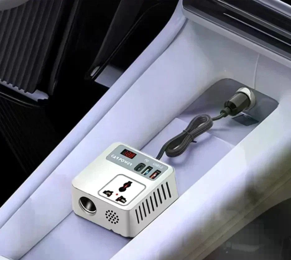 Автомобільний інвертор Car Power 150W 12V–220V • Перетворювач напруги від прикурювача 12V у 220V з 2 USB, Type-C PD та дисплеєм 4