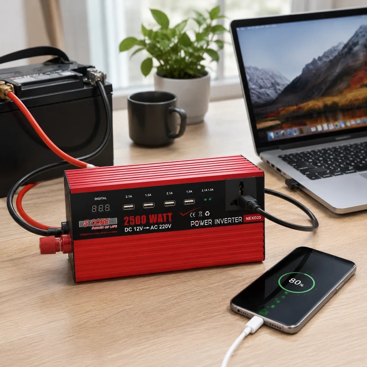 Інвертор 5 CORE UN-3058 2500W 12V • Перетворювач напруги 5 CORE UN-3058 12V-220V 1100 Вт з USB та модифікованою синусоїдою 3