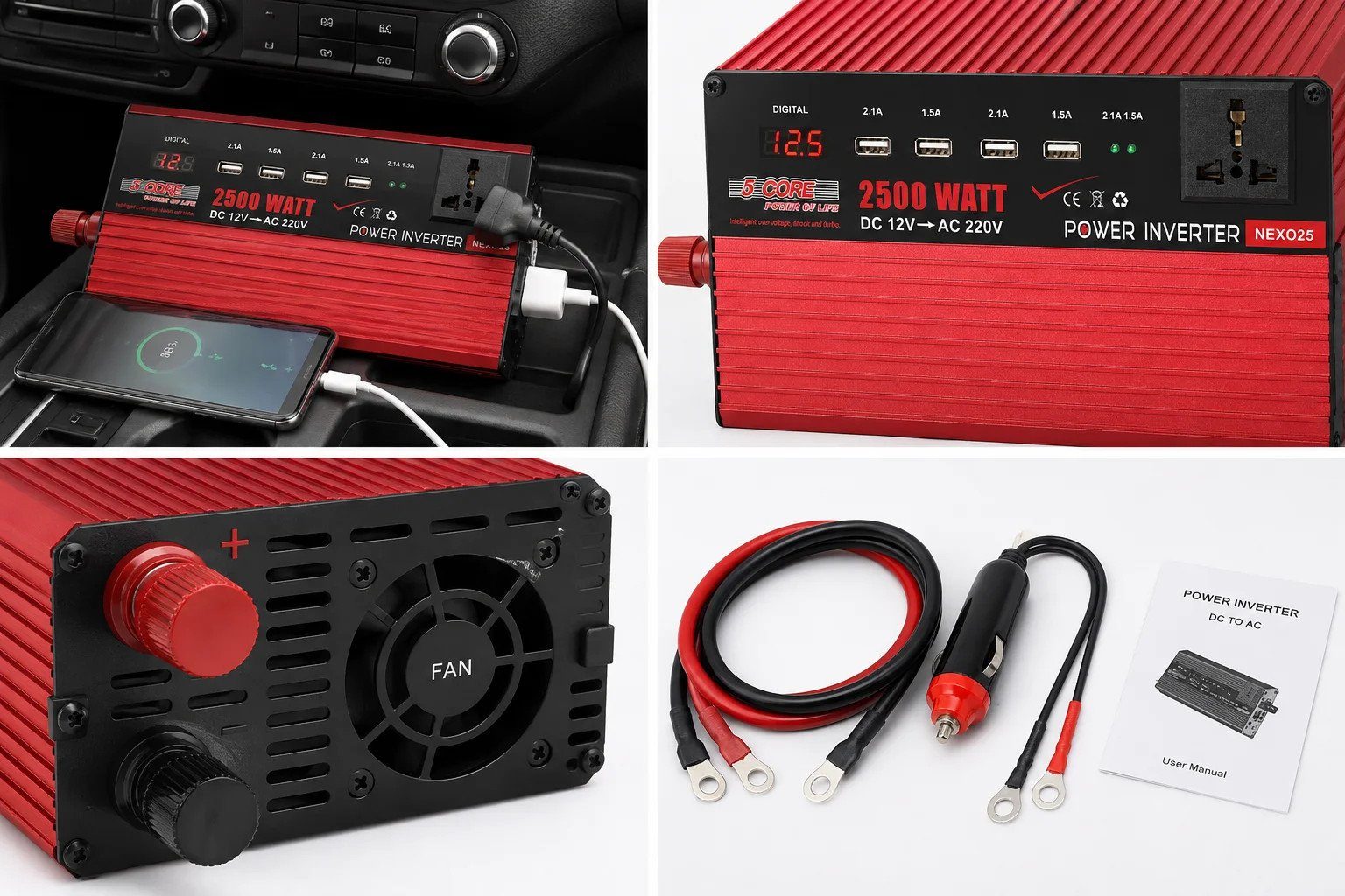 Інвертор 5 CORE UN-3058 2500W 12V • Перетворювач напруги 5 CORE UN-3058 12V-220V 1100 Вт з USB та модифікованою синусоїдою 5