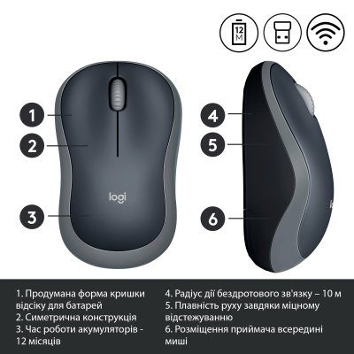 Мишка Logitech M185 Cordless (910-002238) Gray 6