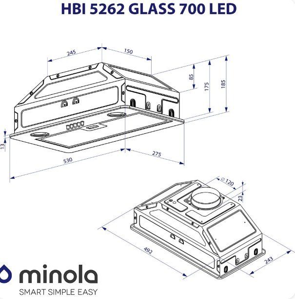 Витяжка Minola HBI 5262 BL GLASS 700 LED (повновбудована) 8