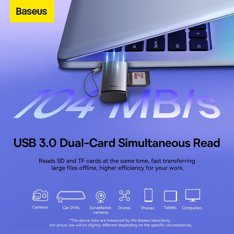 Кардрідер Baseus Lite Series USB-A  to SD/TF Card Reader  Grey (WKQX060013) 11