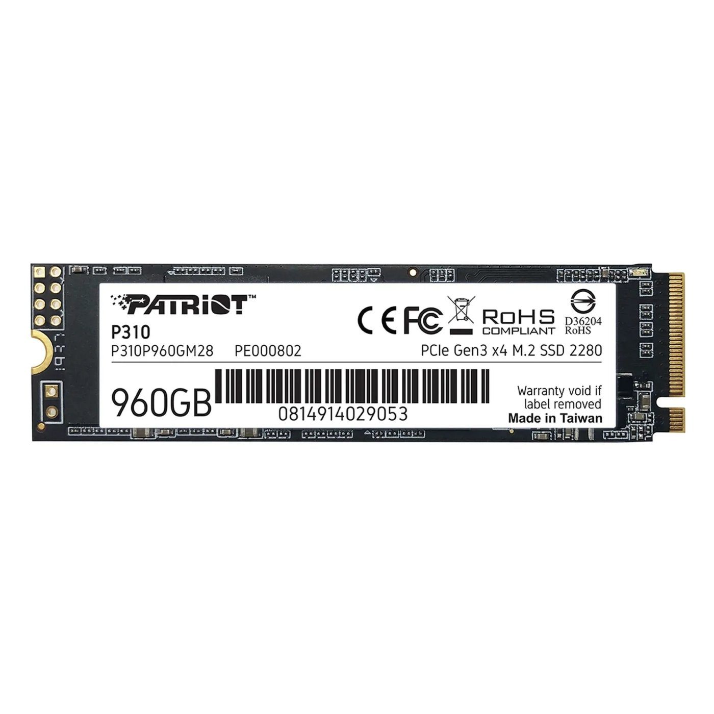 Накопичувач SSD M.2 Patriot P310 960GB NVMe 2280 PCIe 3.0x4 3D NAND TLC (P310P960GM28)