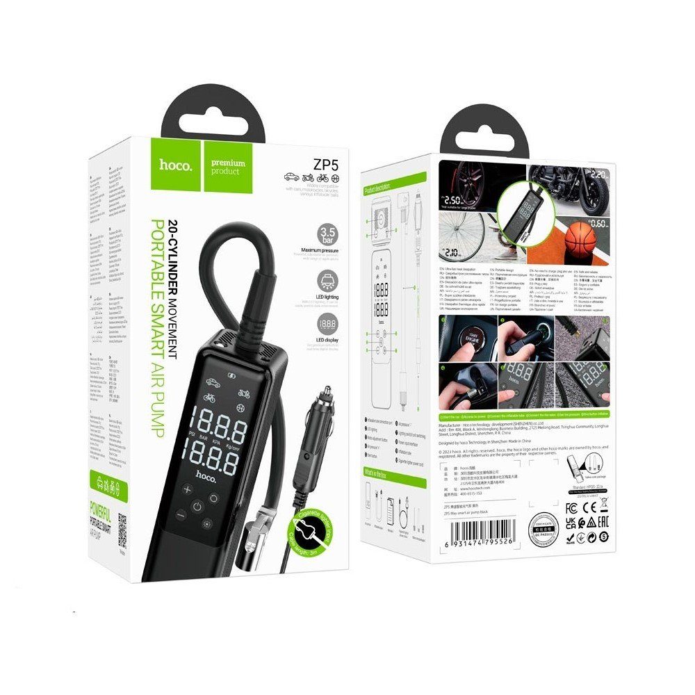 Автомобільний насос HOCO ZP5 May smart air pump Black (6931474795526) 2