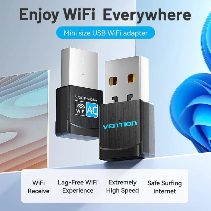 Адаптер Vention USB Wi-Fi Dual Band Adapter 2.4G/5G Black (KDSB0) (KDSB0) 2