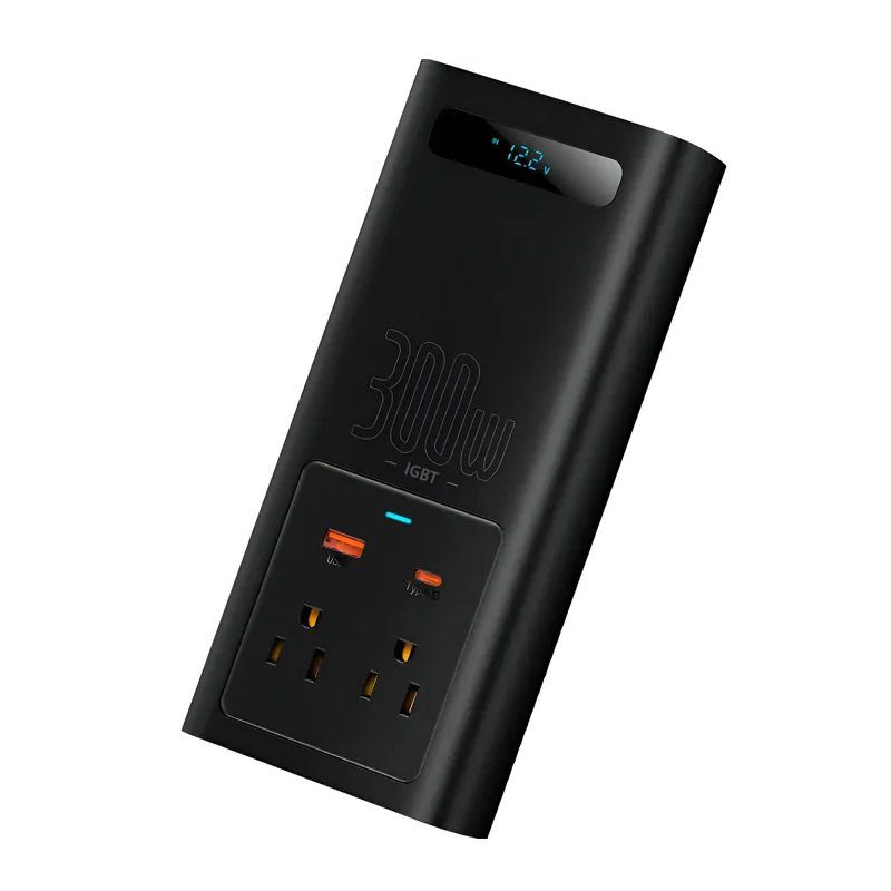 Автомобільний інвертор для електросамокатів Baseus IGBT Power Inverter 300W (110V US/JP ) Black + перехідник (CGNB010001) 4
