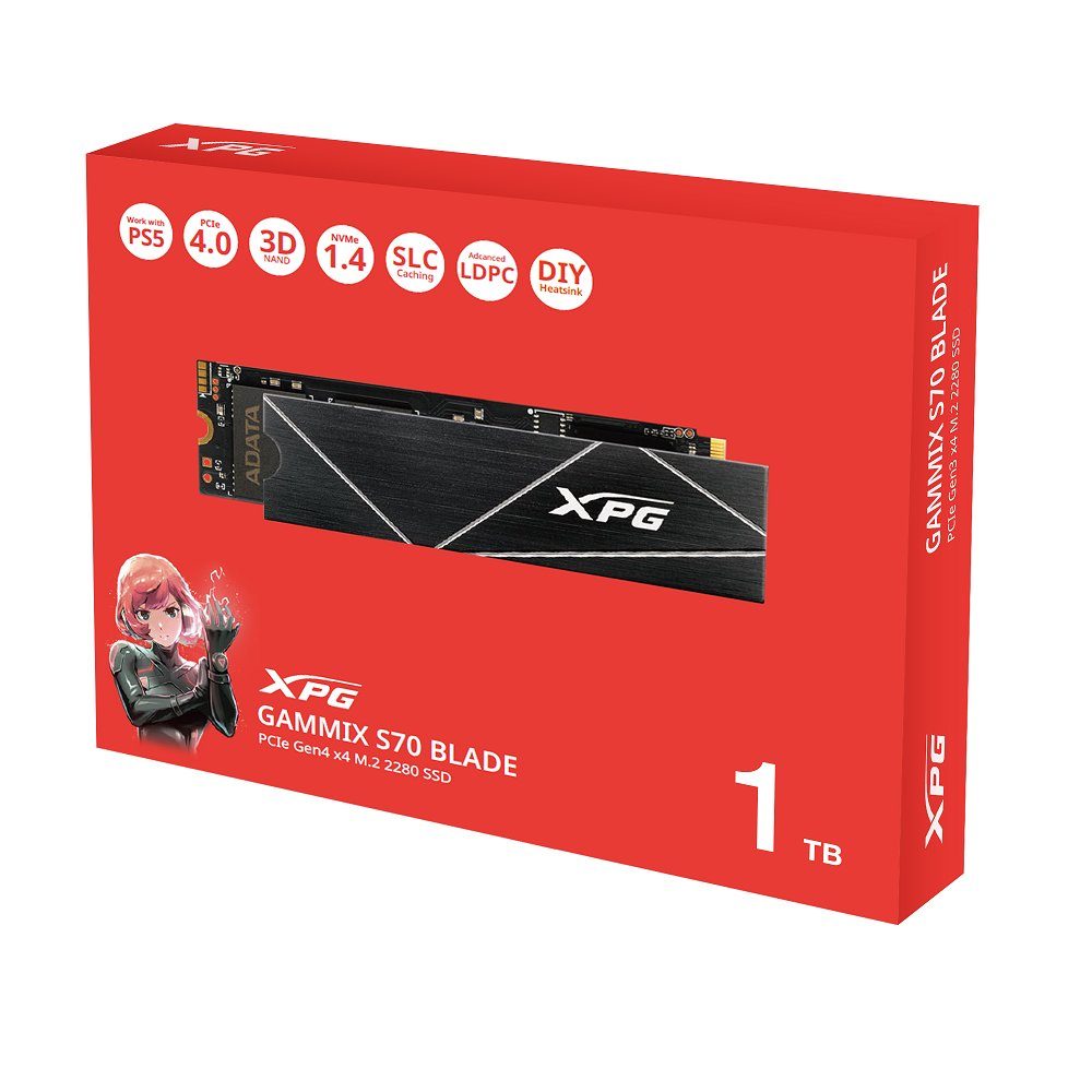 Накопичувач SSD M.2 ADATA GAMMIX S70 BLADE 1TB 2280 PCIe 4x4 NVMe 3D NAND Read/Write:7400/5500 MB/sec (AGAMMIXS70B-1T-CS) 2