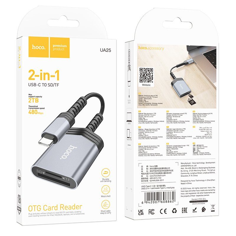 Кардрідер HOCO UA25 2-in-1 card reader Type-C Metal Gray (6942007608862) 9