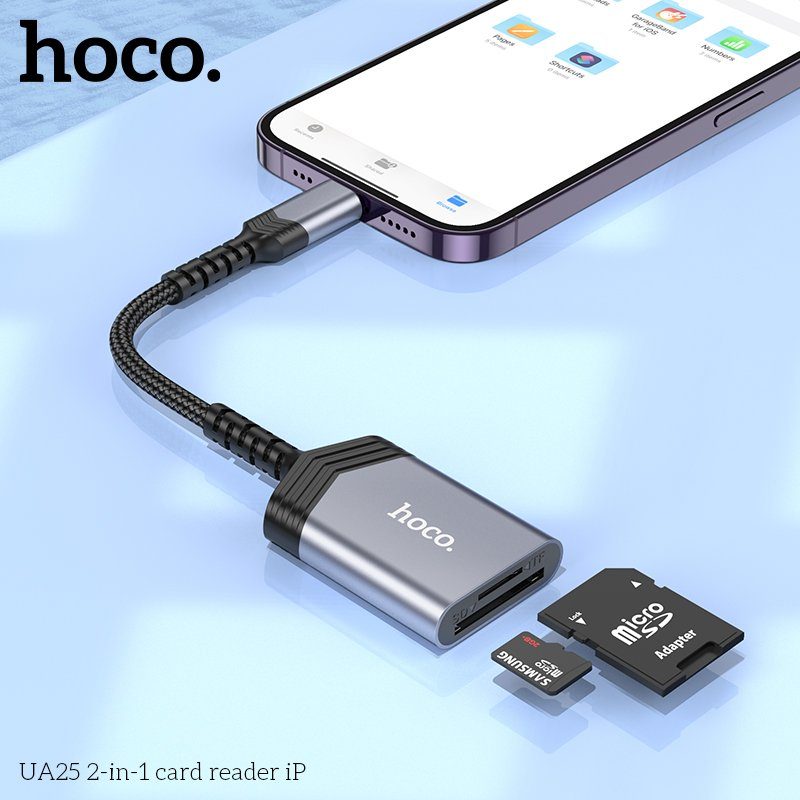 Кардрідер HOCO UA25 2-in-1 card reader iP Metal Gray (6942007608855) 4