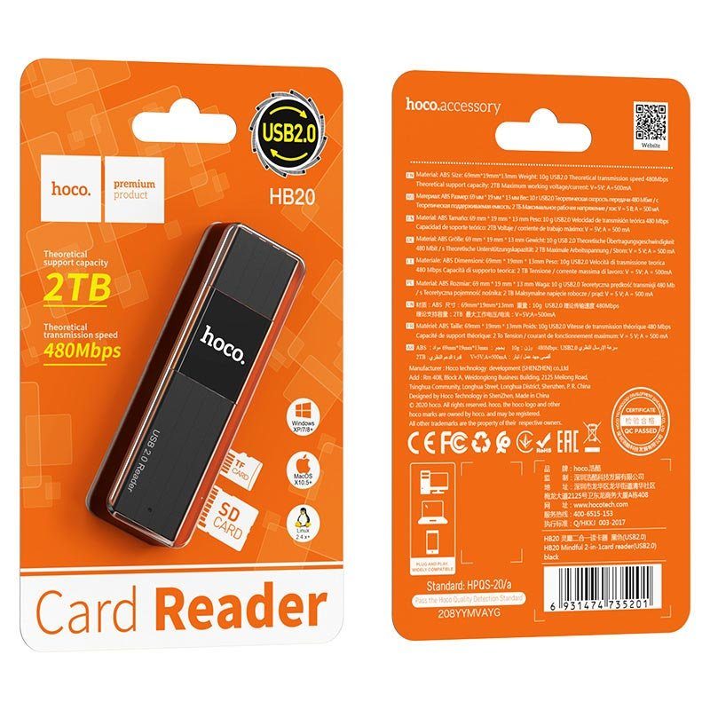 Кардрідер HOCO HB20 Mindful 2-in-1card reader(USB2.0) Black (6931474735201) 6