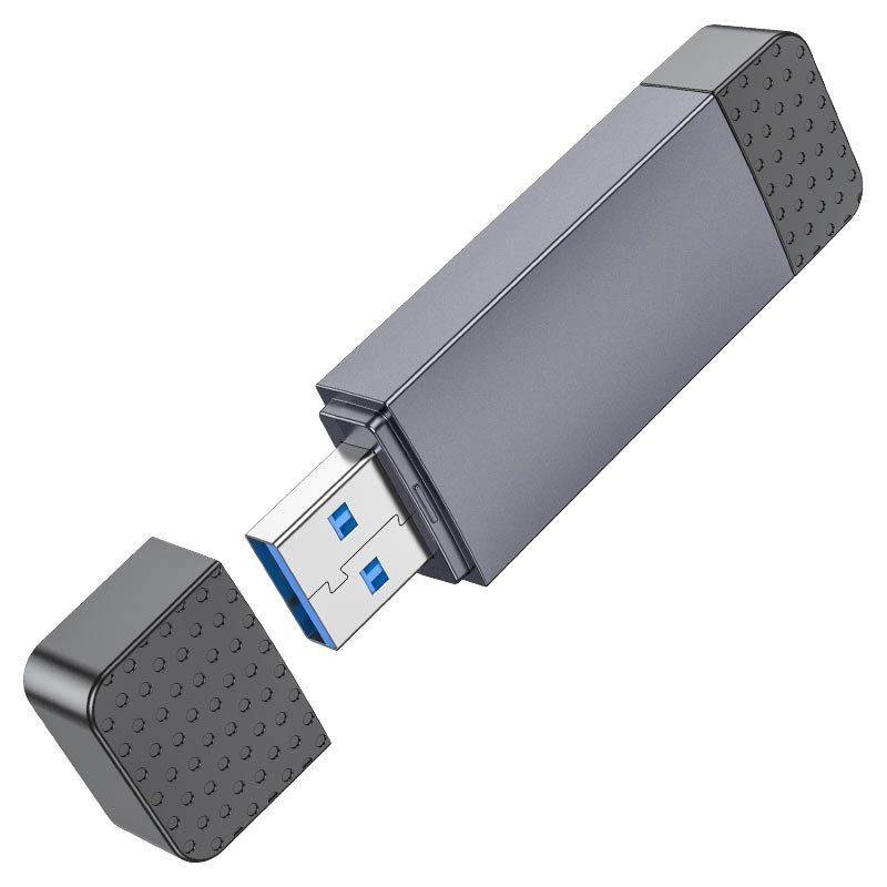 Кардрідер HOCO HB45 Spirit 2-in-1 USB/Type-C 3.0 card reader Metal gray (6942007620529) 3