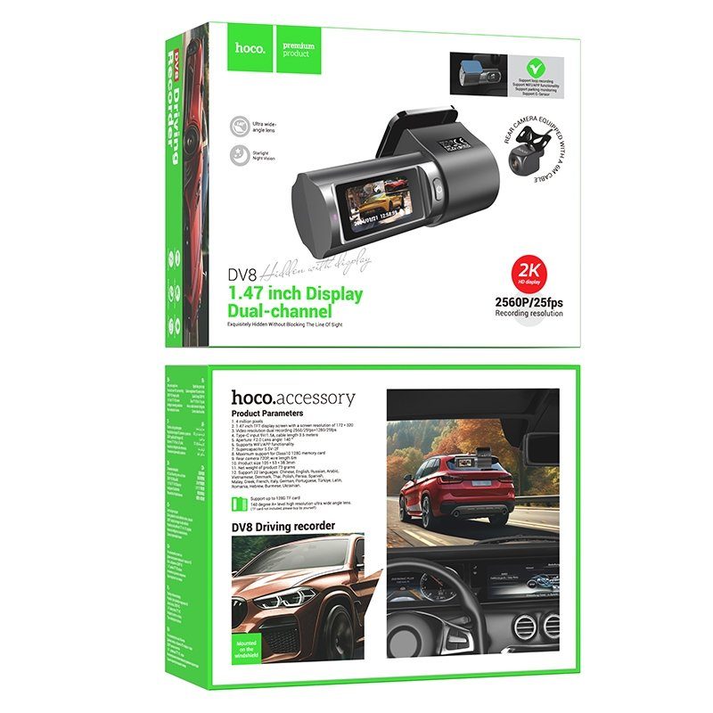 Відеореєстратор HOCO DV8 2K display hidden driving recorder(with rear camera) Black (6942007623384) 2