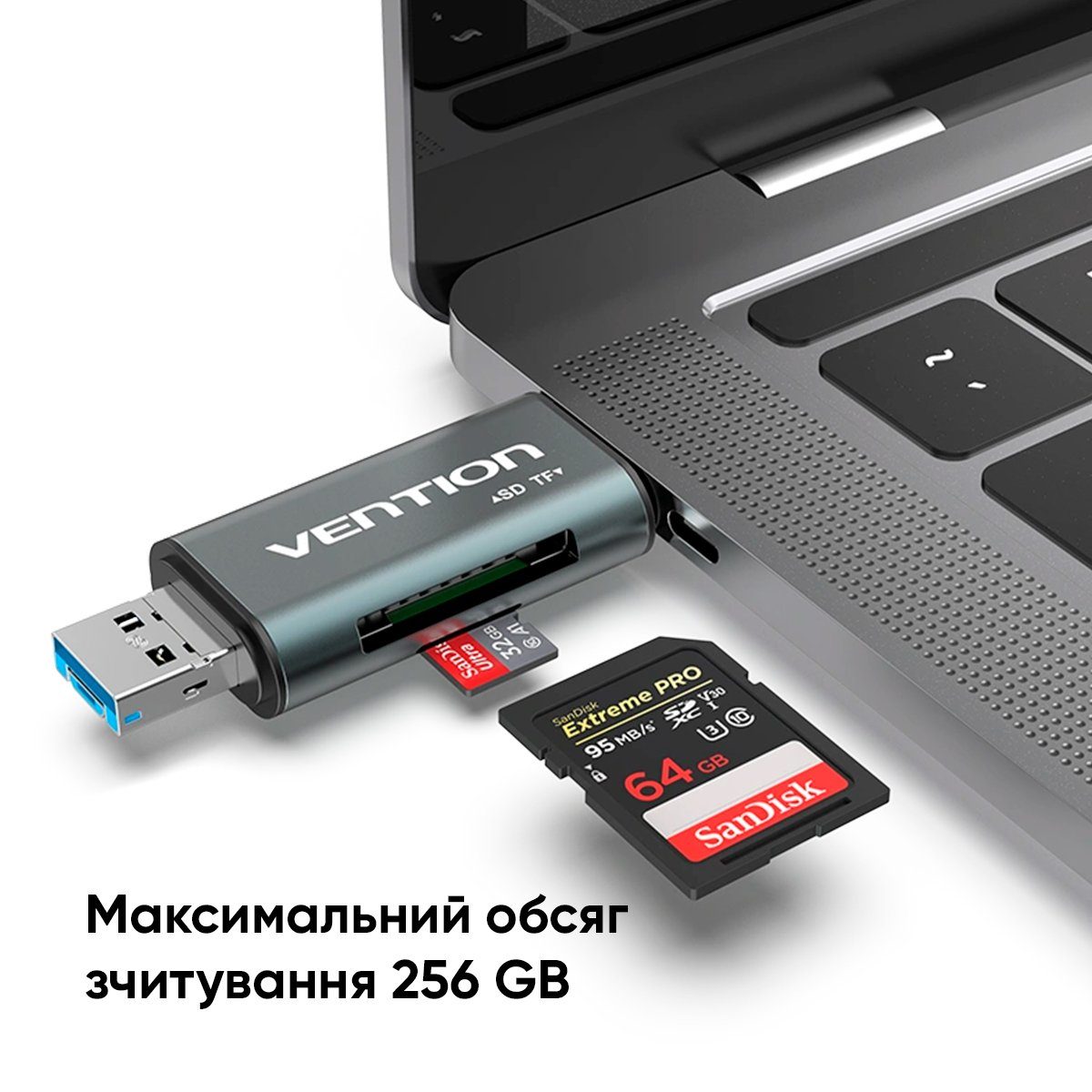 Кардрідер Vention USB3.0 Multi-function Card Reader Gray Metal Type (CCHH0) (CCHH0) 5