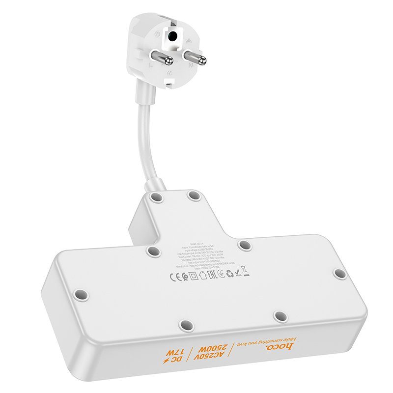 Мережевий подовжувач HOCO  AC11A Voyage 2-position expansion socket(1C3A) (8.5 cm) White (6942007607063) 5