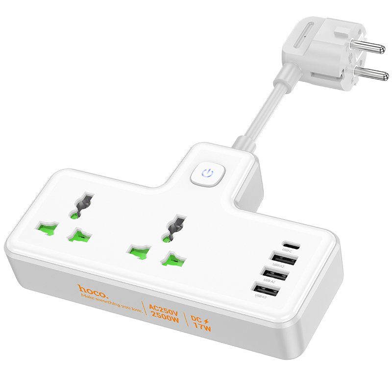 Мережевий подовжувач HOCO  AC11A Voyage 2-position expansion socket(1C3A) (8.5 cm) White (6942007607063) 2