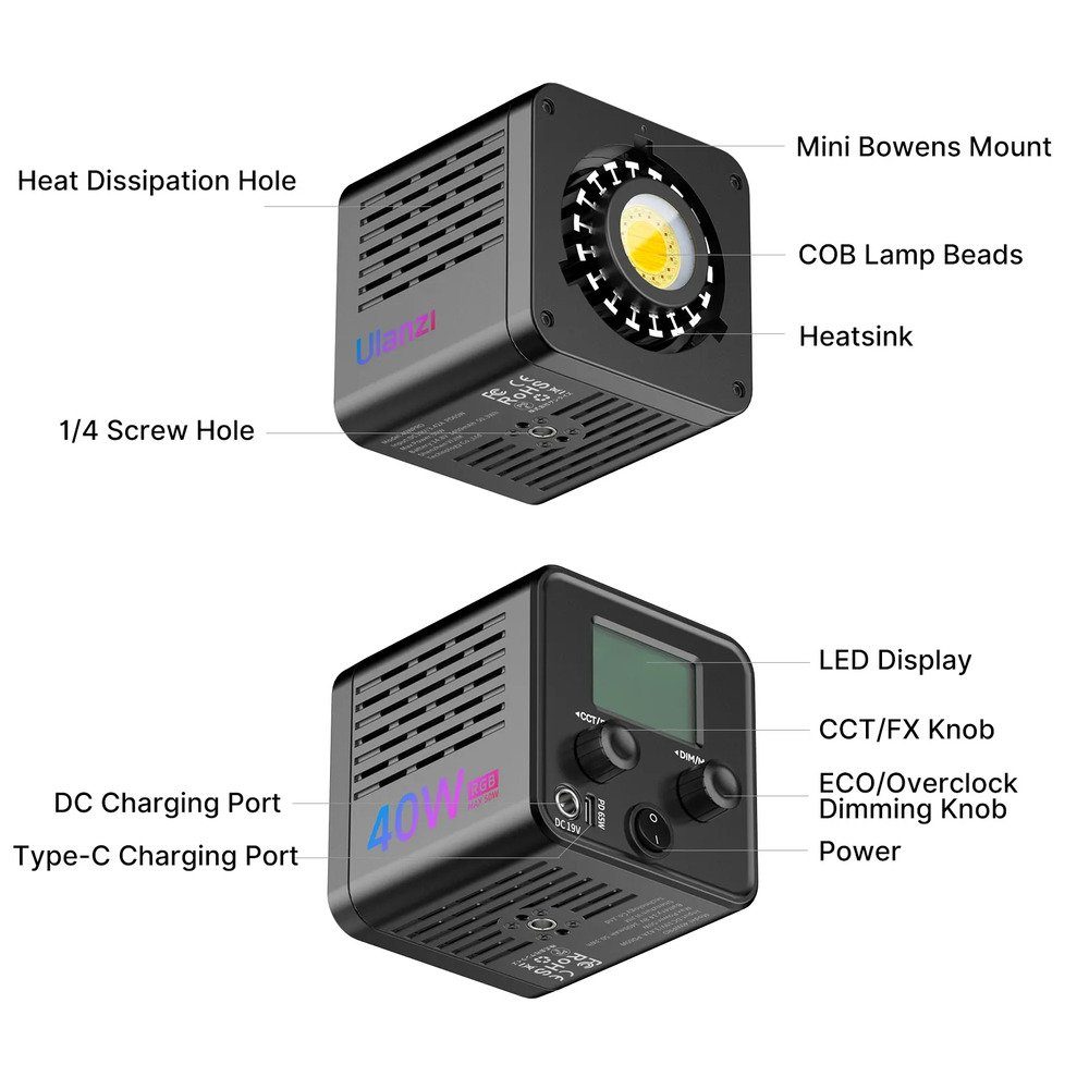 Відеосвітло Ulanzi Vijim 40W RGB COB Fill Light (L024 40WRGB) (L024) 10