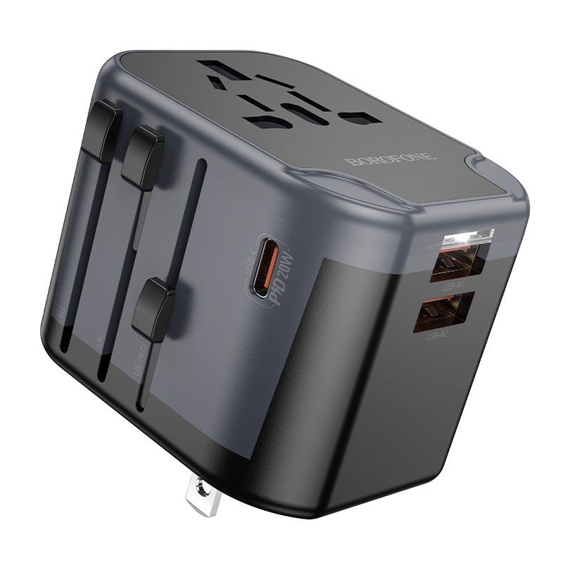 Мережевий зарядний пристрій BOROFONE BAC13 Leader 3-port PD20W(1C2A) universal conversion charger Black (6941991117169)