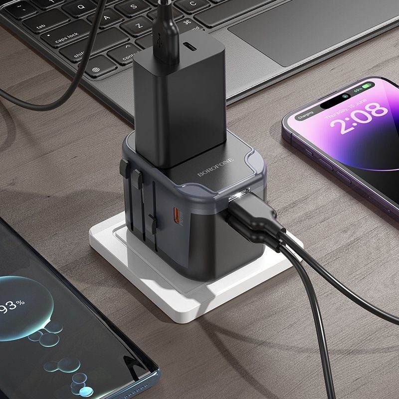 Мережевий зарядний пристрій BOROFONE BAC13 Leader 3-port PD20W(1C2A) universal conversion charger Black (6941991117169) 8