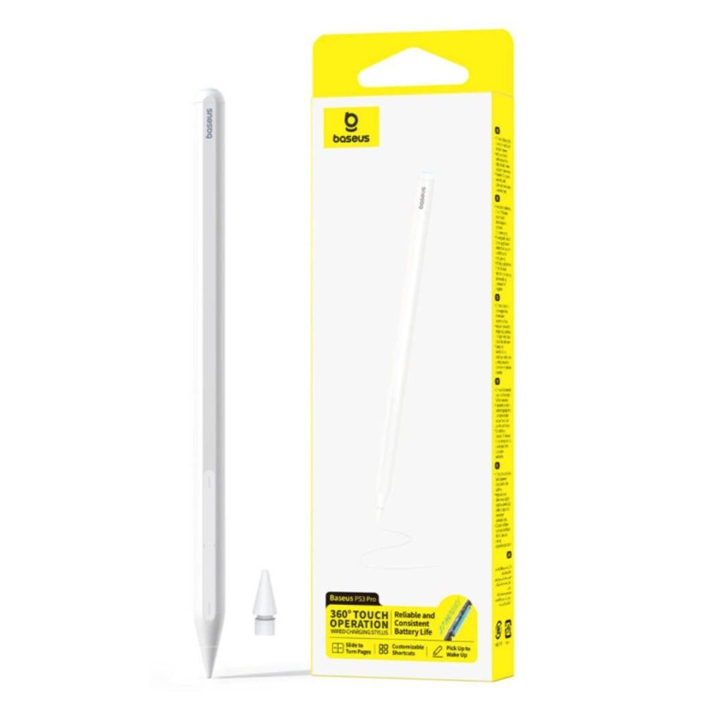 Стилус Baseus Smooth Writing PS3 Pro 360° Touch Operation Wired Charging Stylus Moon White (With Type-C*1 Cable and Tip*1) (B0004A01) 2