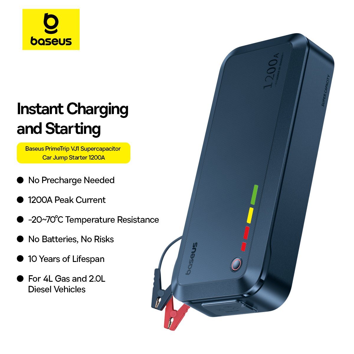 Автомобільний пуско-зарядний пристрій Baseus PrimeTrip VJ1 Supercapacitor Car Jump Starter 1200A Cosmic Black (C00269000121-00) 6