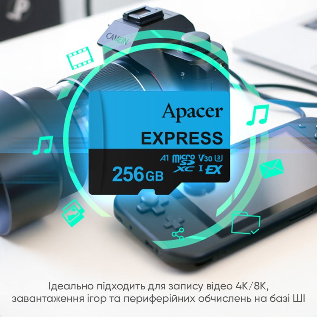 Карта пам'яті microSDXC  (UHS-1 U3) Apacer Express 128Gb class 10 V30 A1  Read/Write:810/700 MB/sec (Compatible with Nintendo Switch 2) (AP128GMCEXG3X17-RA) 6