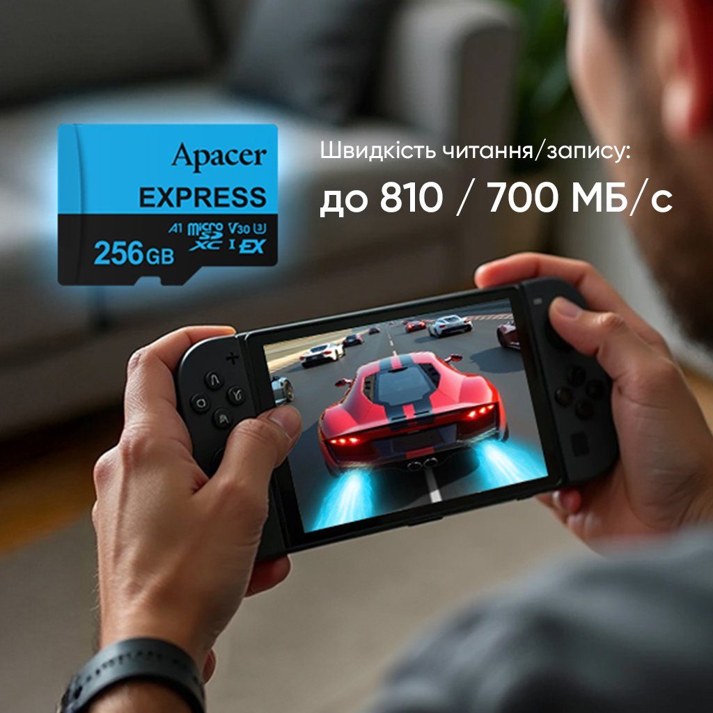Карта пам'яті microSDXC  (UHS-1 U3) Apacer Express 128Gb class 10 V30 A1  Read/Write:810/700 MB/sec (Compatible with Nintendo Switch 2) (AP128GMCEXG3X17-RA) 4