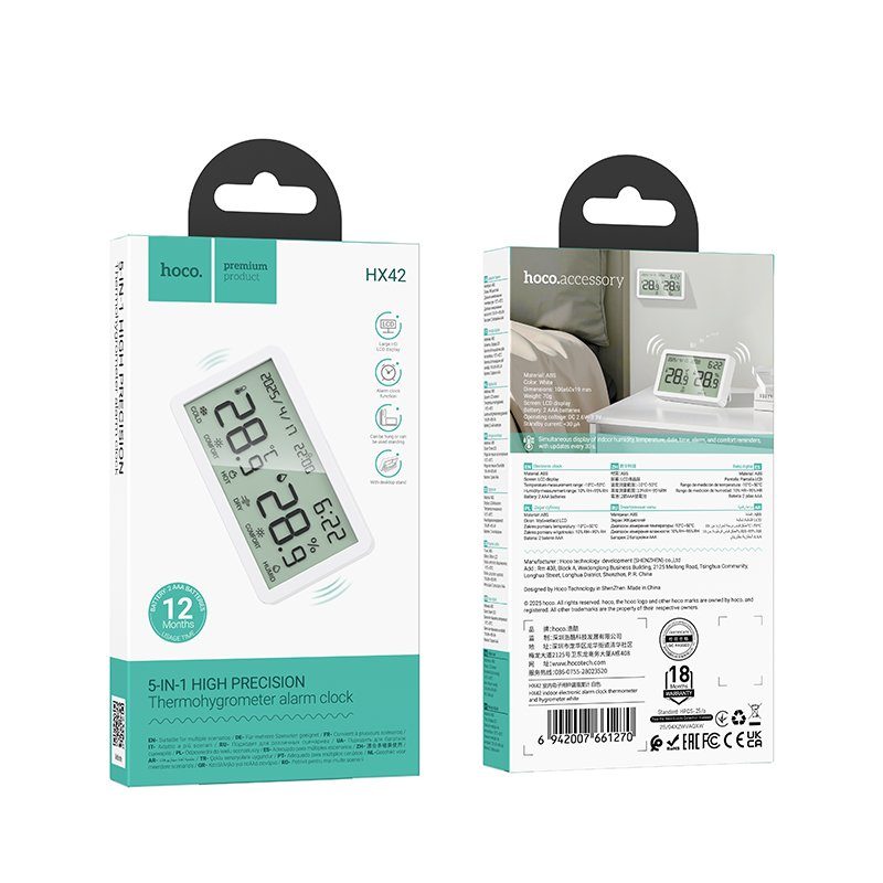 Термогігрометр HOCO HX42 indoor electronic alarm clock thermometer and hygrometer (6942007661270) 2
