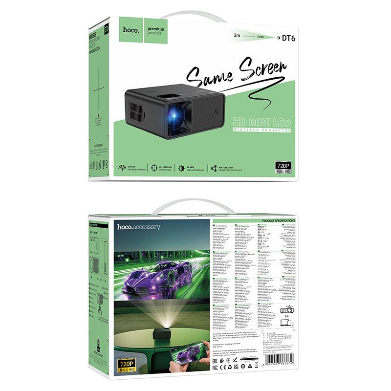 Проектор HOCO DT6 wireless projector (720P same screen version) (EU) (6942007663632) 2