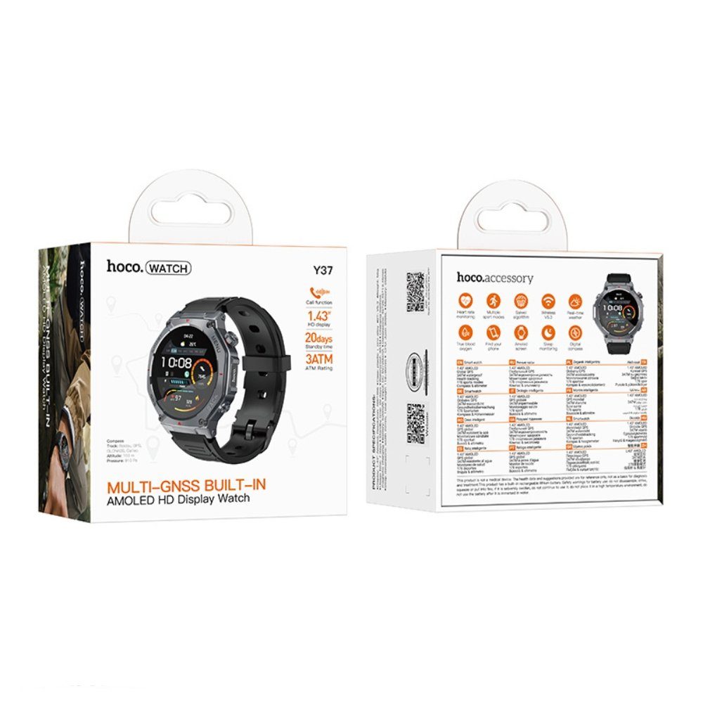 Смарт-годинник HOCO Y37 AMOLED 36mm. 520 mAh. GPS sports watch(call version) Black (6942007666046) 2