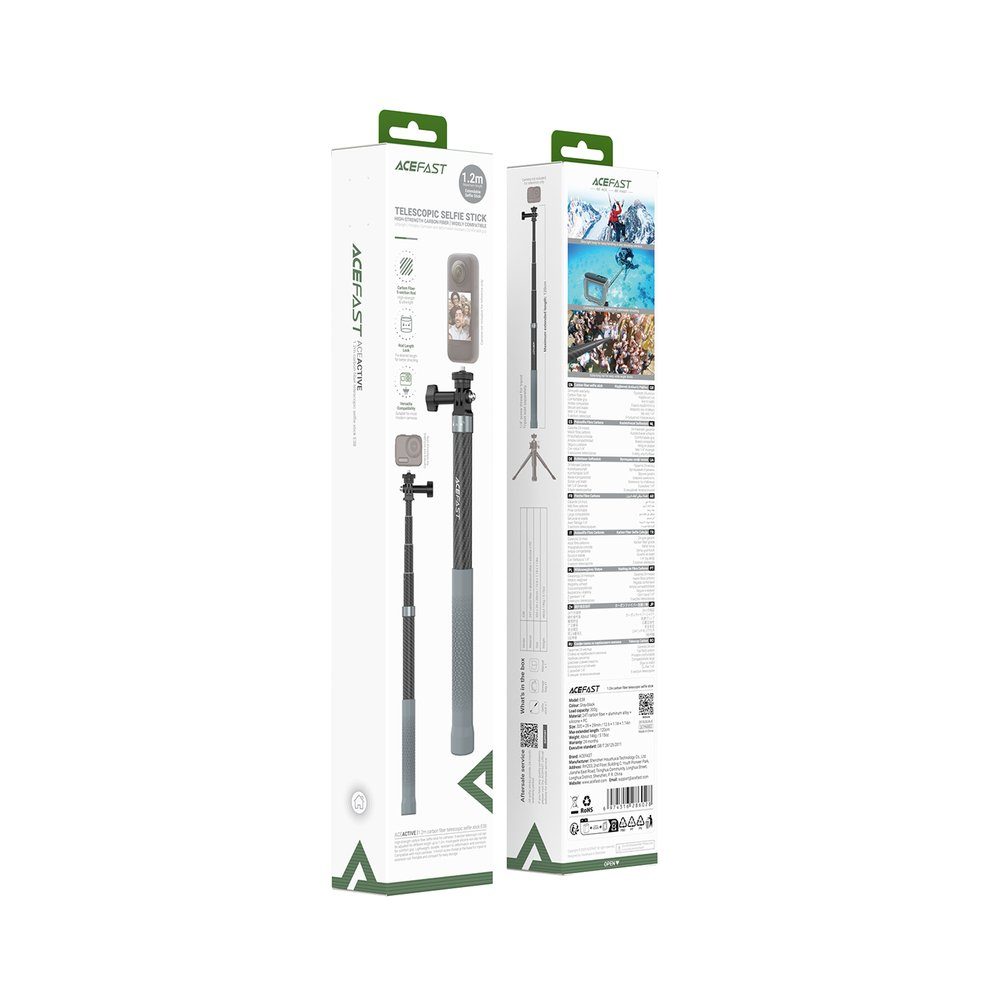 Монопод ACEFAST E38 1.2m carbon fiber telescopic selfie stick Gray-Black (6974316286028) 2