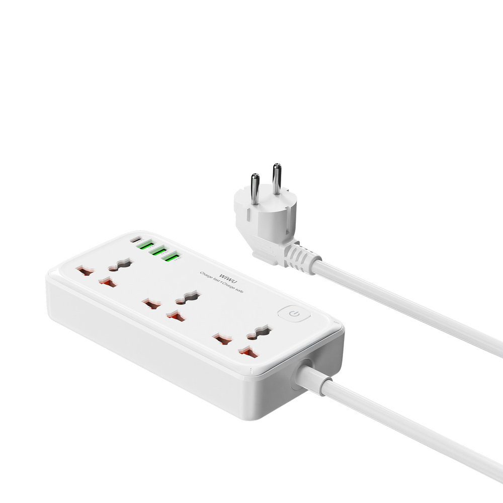 Мережевий подовжувач WIWU 30W Cube Multiple Function GaN Power Strip 1C3A+3 sockets Wi-S005 EU White (6977703654196) 4