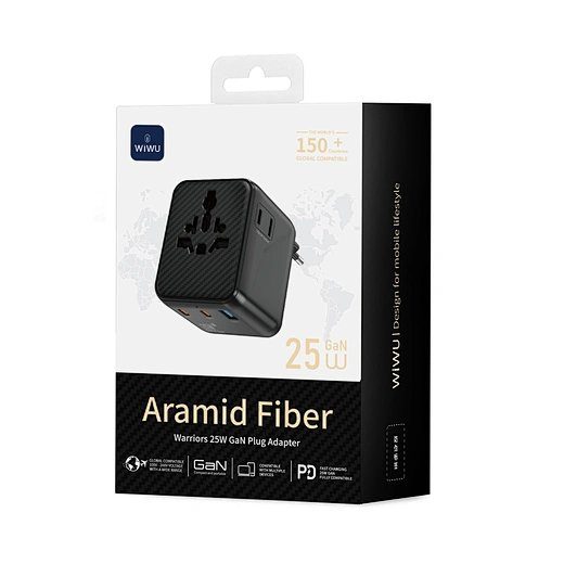 Мережевий фільтр WIWU 25W Warrior GaN Universal Adapter 2C1A Wi-UA011 Black (6977703656626) 2
