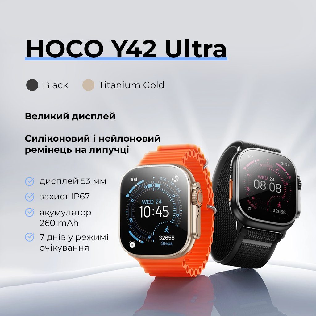 Смарт-годинник HOCO Y42 Ultra 53mm. 260 mAh. IP67 Smart watch(call version) Black (6942007675291) 7