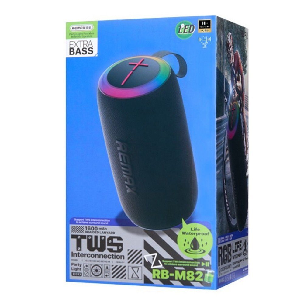 Портативна колонка REMAX RB-M82 Party Light Portable Wireless Speaker, 2*7W, Black (6954851237150) 2