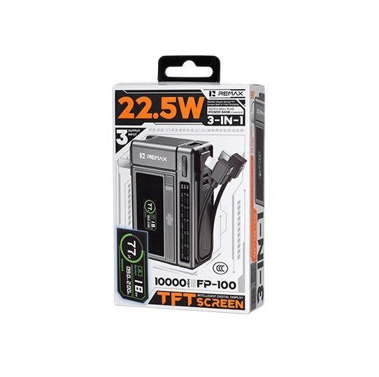 Зовнішній акумулятор REMAX Wayto Series TFT Screen Built-in Fast Charging Cables QC22.5 Wall Plug Power Bank(Charger)10000mAh FP-100 Black (6954851265559) 2