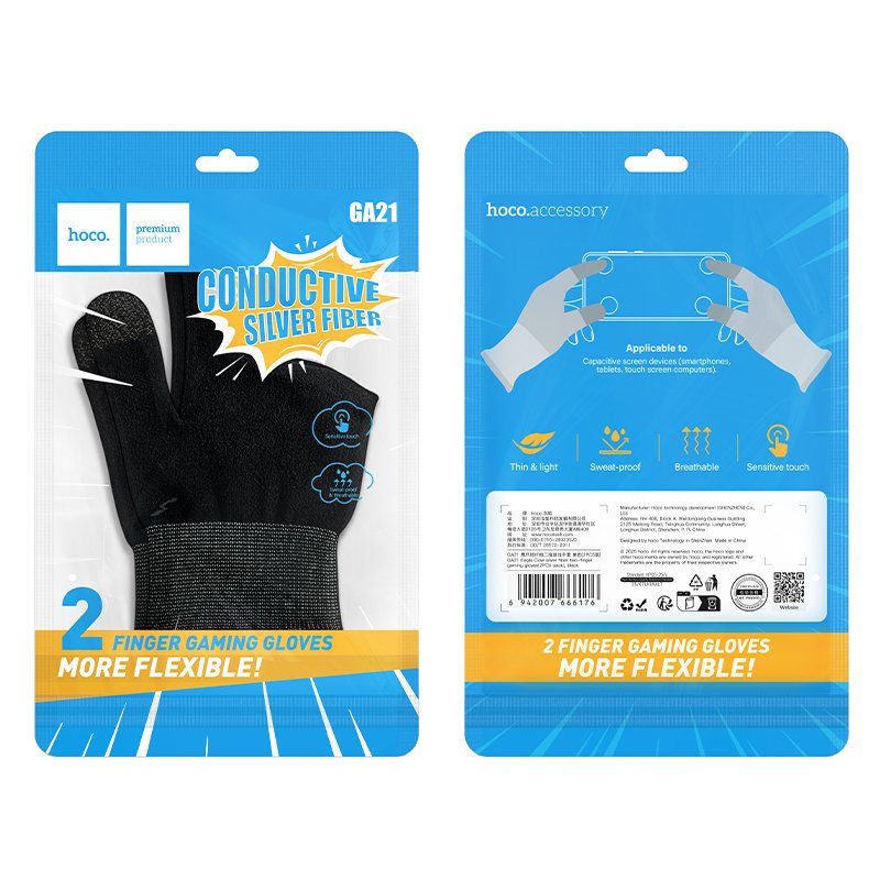 Рукавички ігрові HOCO GA21 Eagle Claw silver fiber two-finger gaming gloves(2PCS pack) Black (6942007666176) 2