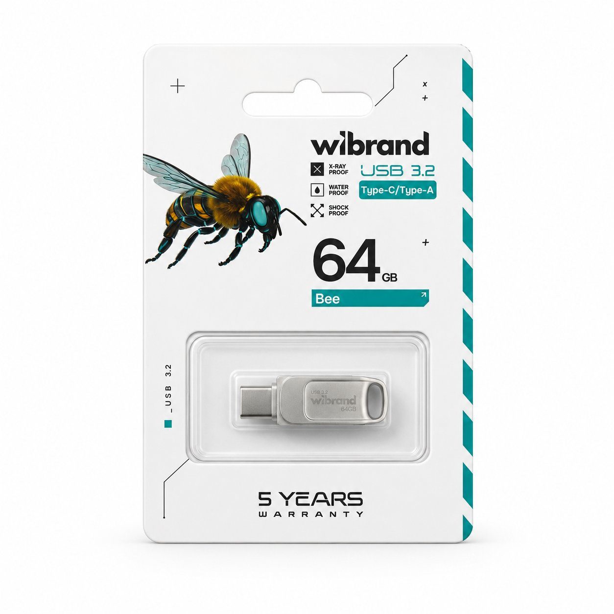 Флеш-накопичувач Wibrand USB 3.2 Gen1 Bee 64GB USB Type-A/USB Type-C Silver (WI3.2TC/BE64TC039S) 2