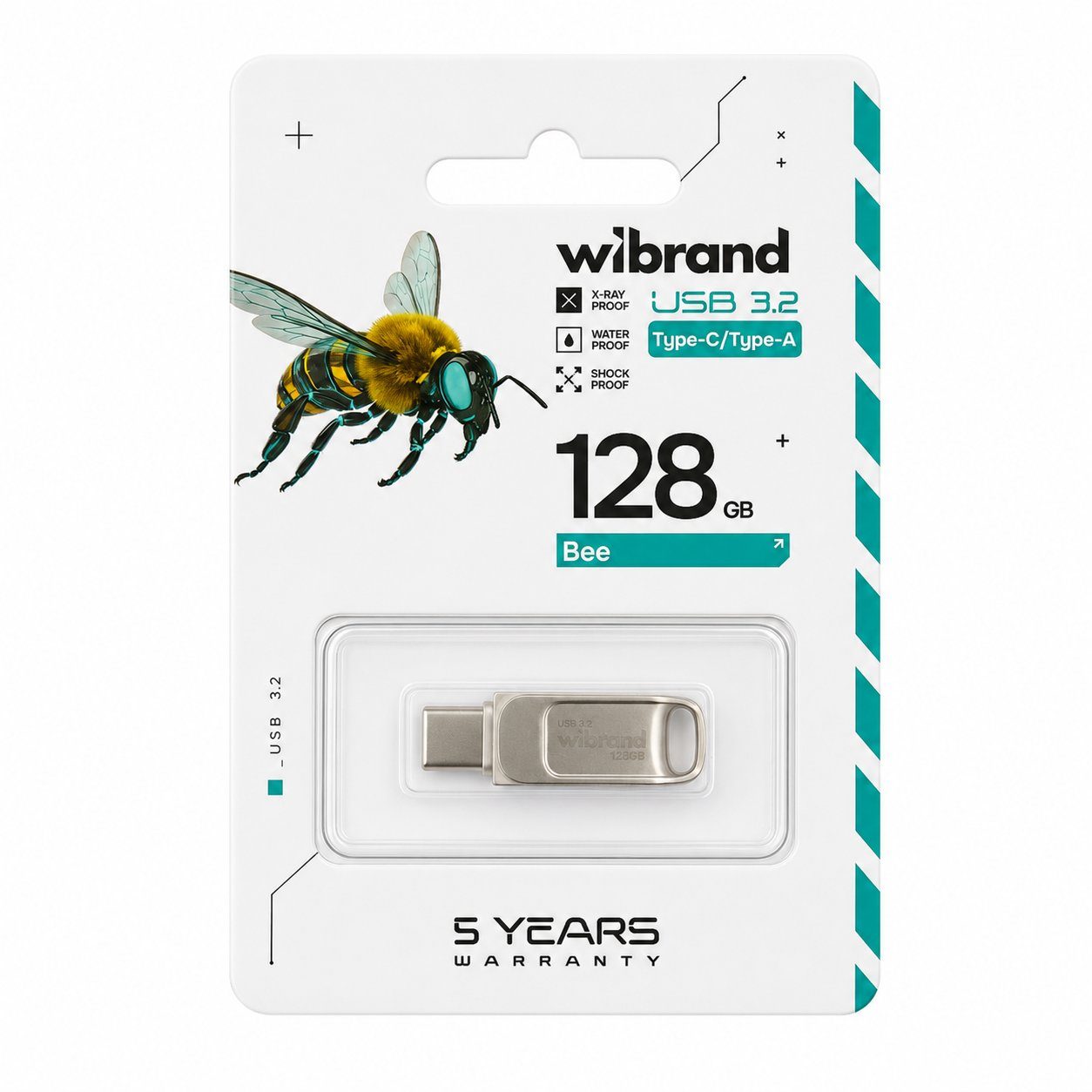 Флеш-накопичувач Wibrand USB 3.2 Gen1 Bee 128GB USB Type-A/USB Type-C Silver (WI3.2TC/BE128TC039S) 2