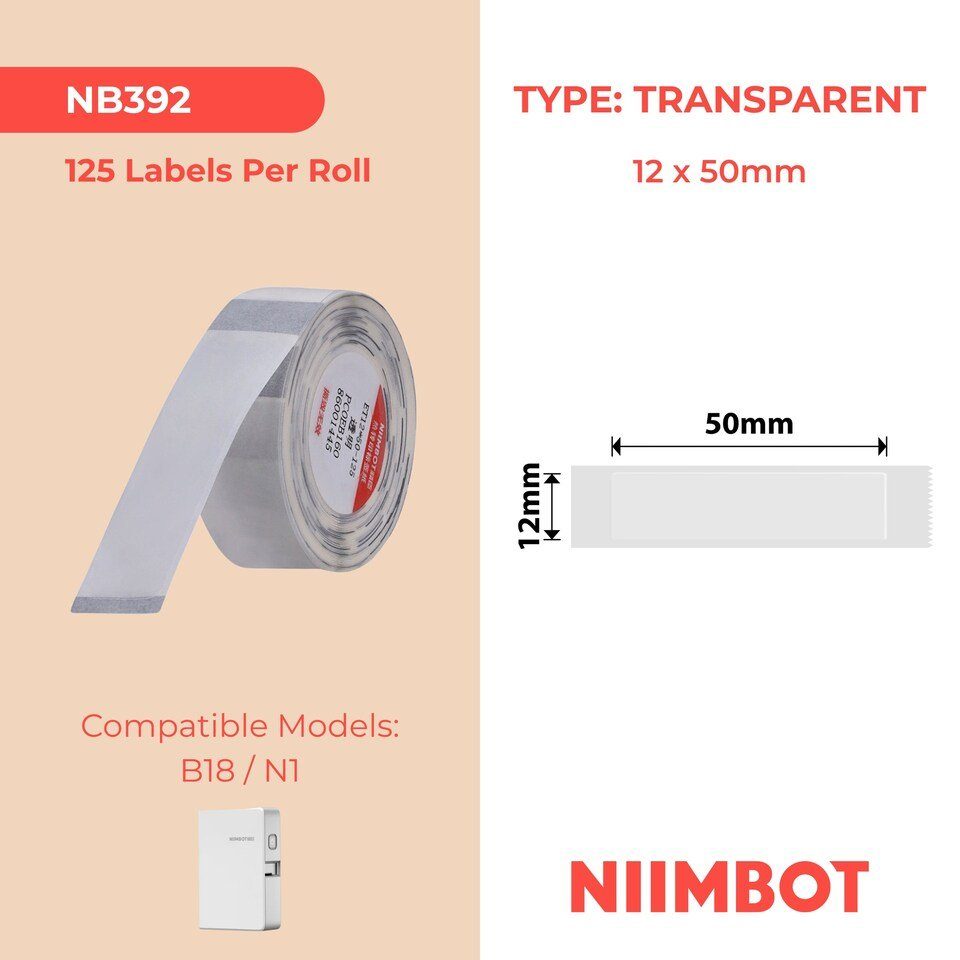 Етикетки NIIMBOT TT12*50-125 (Transparent) (1EA01132402) 2