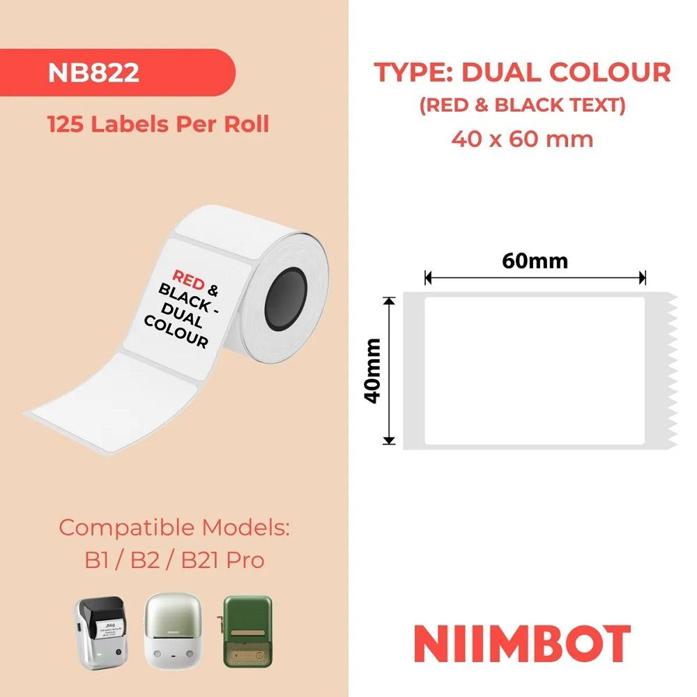 Етикетки NIIMBOT T40*60-125Red&BLK (Dual-Color) (1EA04074502) 2